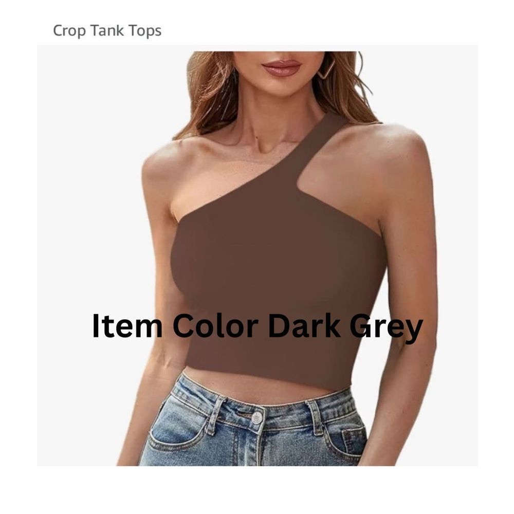 Color Dark Grey‎ One Shoulder Double Lined Seamless Crop Tank Top